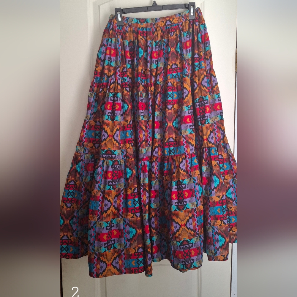 Vintage Skirt Wild West Art Wear‎ Aztec Boho Rockabilly Full Circle One Size